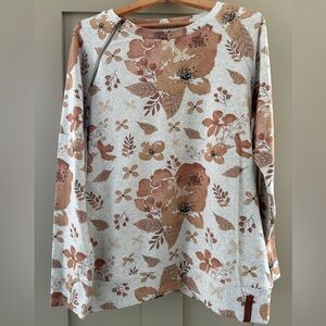 AMPERSAND AVE Floral Sidezip Pullover - Cream and Brown